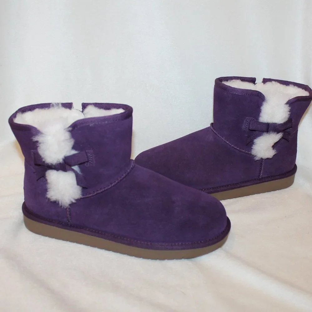 NIB UGG KOOLABURRA GIRL'S SUEDE FUR‎ LINED MINI BOW BOOTS PURPLE